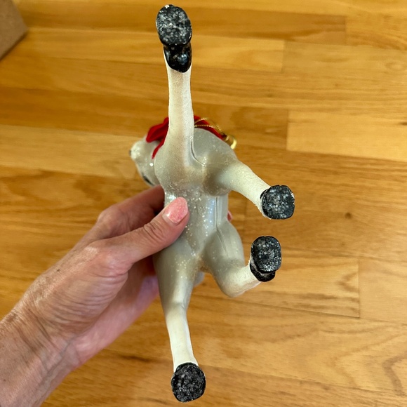 Retro Gray Blue Christmas Deer Glitter Red Bow 10" - Picture 10 of 12